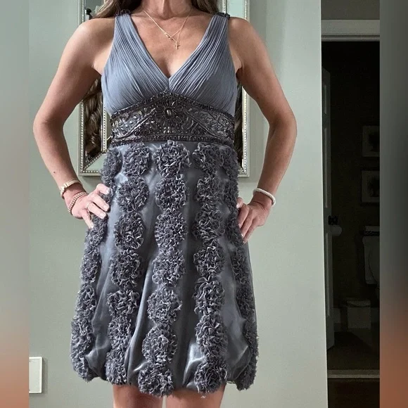 sue wong grey dress Sue Wong - Ornate V-Cut Back Dress N4216 2 / Platinum main image 0